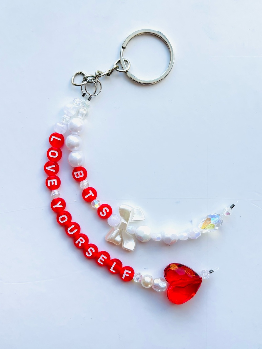 BTS LOVE YOURSELF RED & WHITE SILVER KEYCHAIN